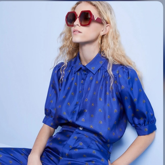 BNWT Lisou Betty Blue Rainbow Blouse. Sz 14UK/US 10. ASO Kate Middleton - Picture 5 of 9
